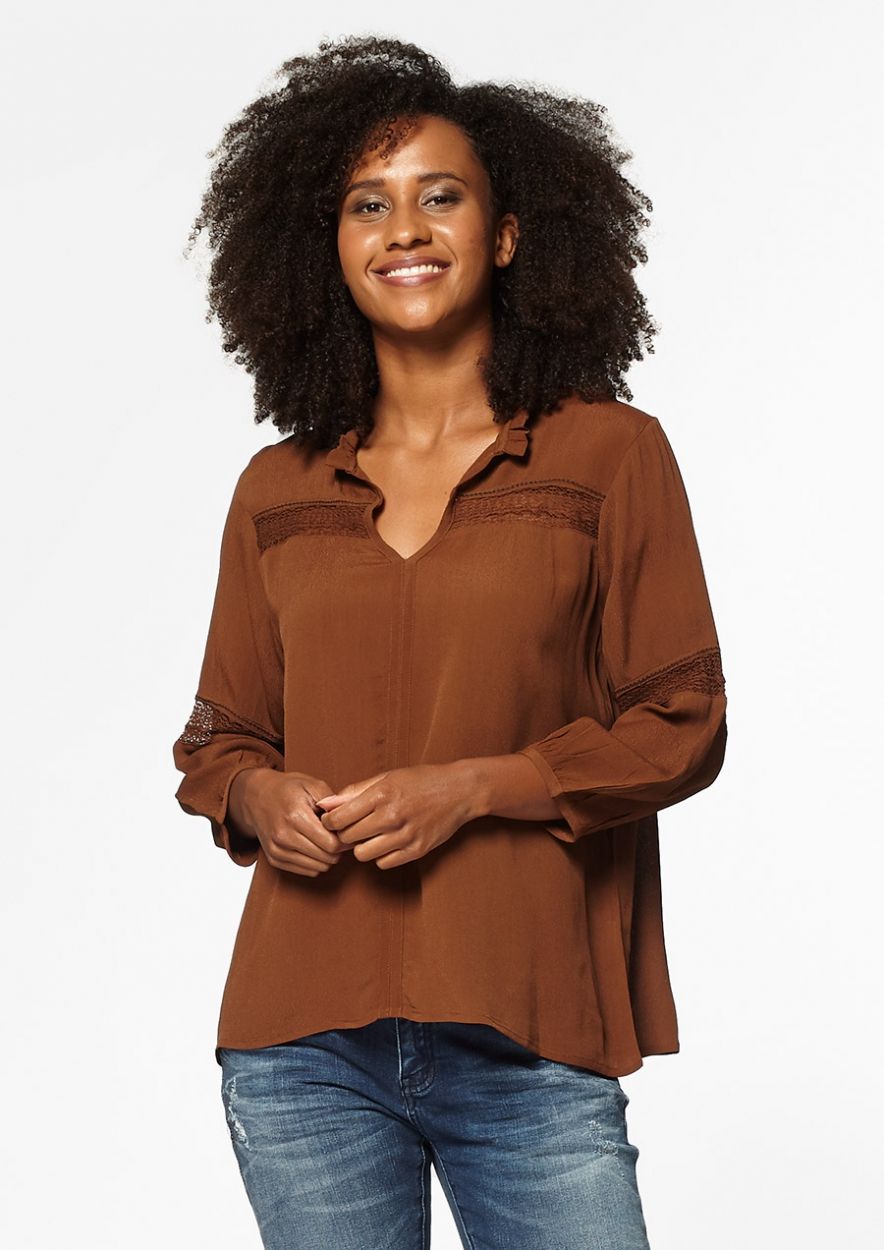 scheerapparaat Bank fles Nina bruine blouse met kanten details voor dames | Circle Of Trust official  webshop