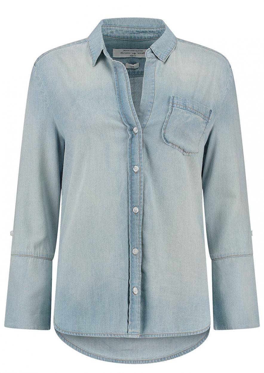 Liv lichtblauwe denim blouse voor dames | Of Trust official webshop