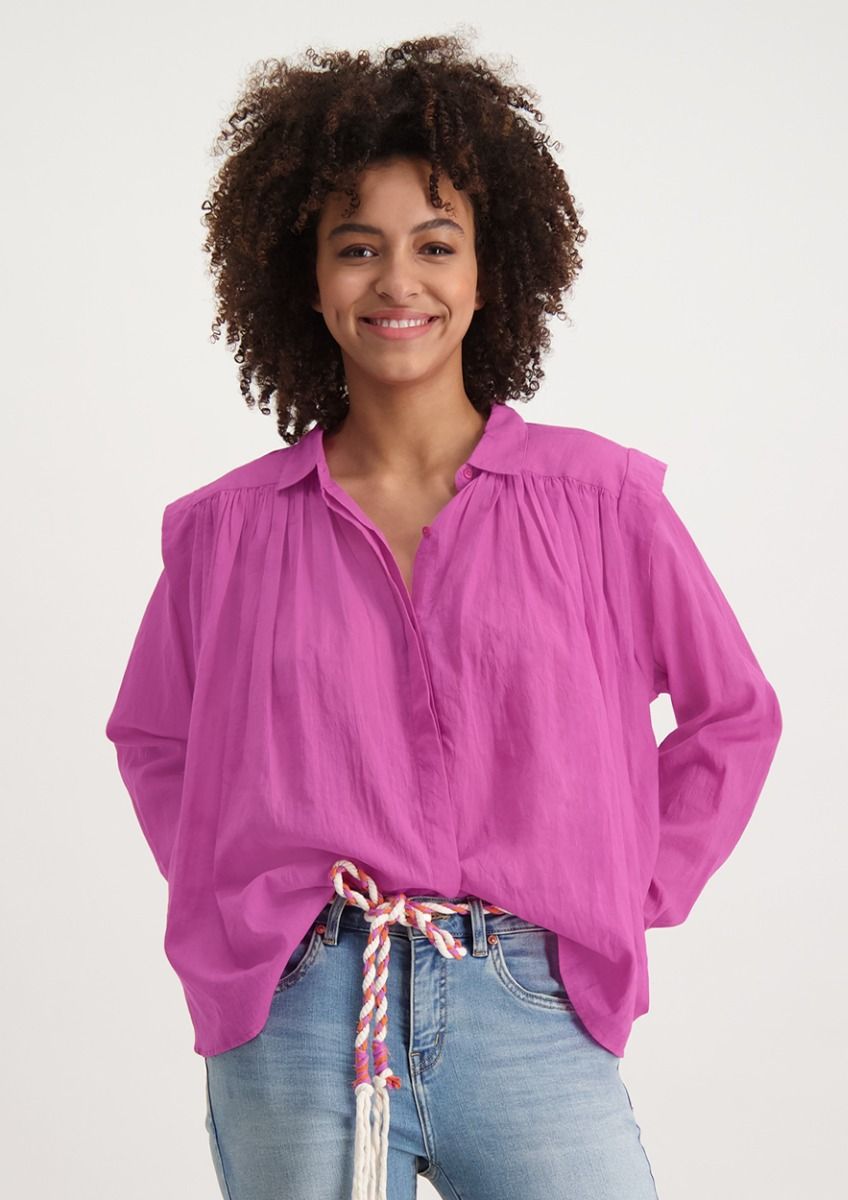 Dom Burger industrie Agnes fuchsia roze geplooide dames blouse gemaakt van luchtig katoen |  Circle Of Trust official webshop