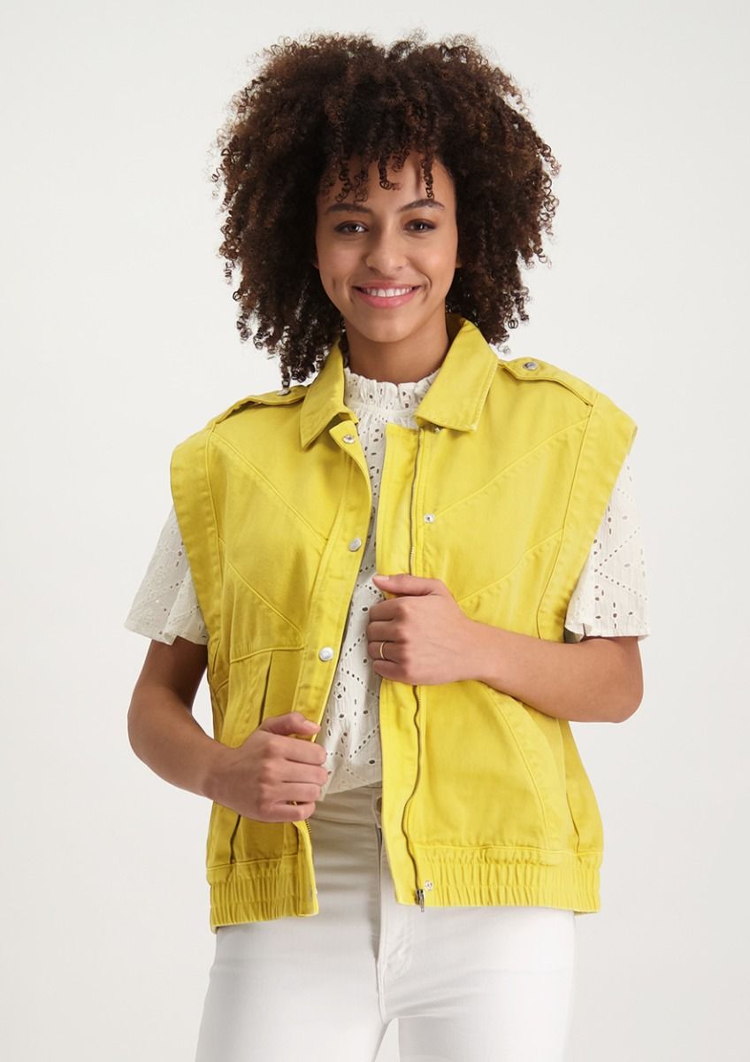 servet Zichtbaar Beeldhouwwerk Paige geel denim gilet met een loose fit voor dames | Circle Of Trust  official webshop