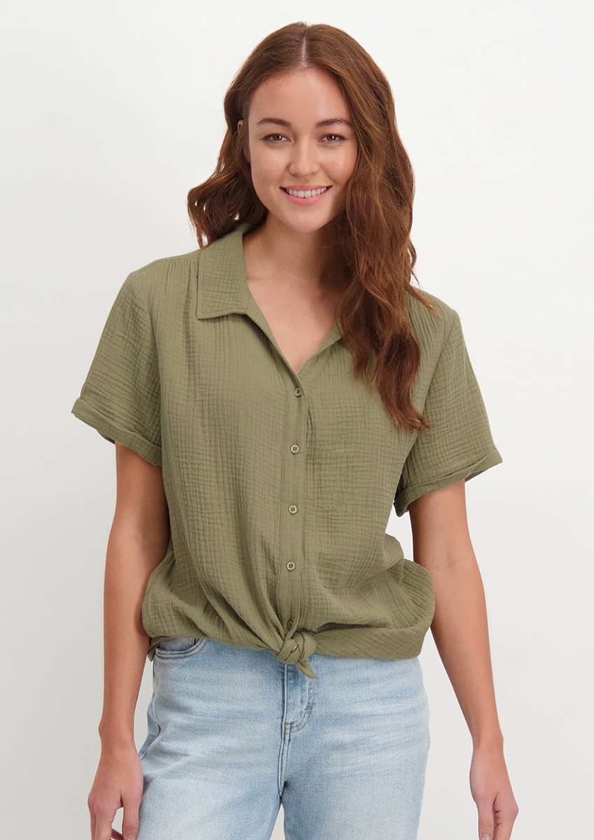 Vera olive green strap top with lace detail for women | Circle Of Trust  official webshop