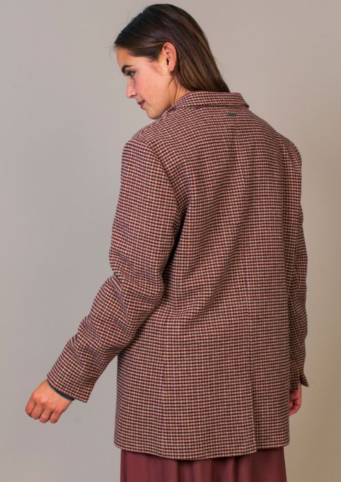 checked brown blazer